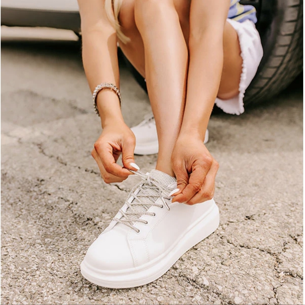 AZALEA Wang Janan Faux Leather Rhinestone Sneaker in white - Picture 1 of 12